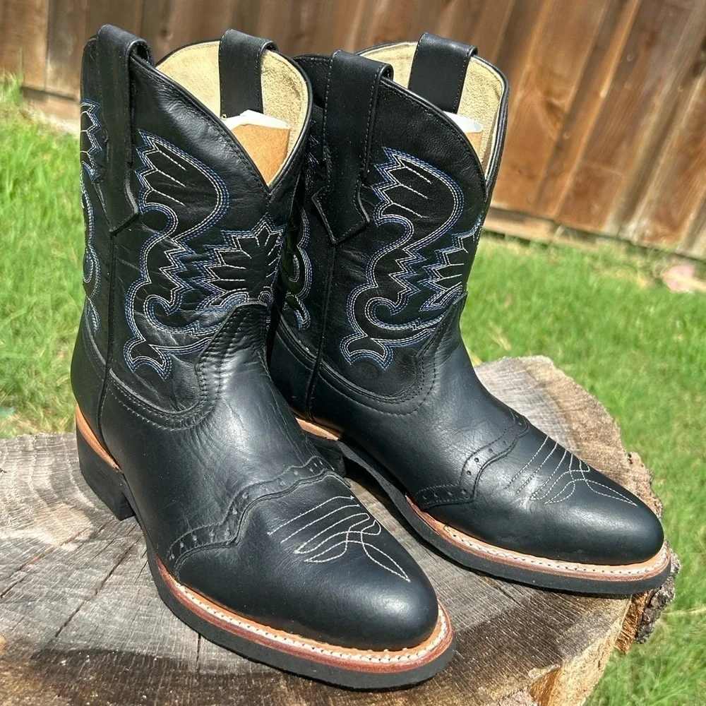 Cowboy kids black leather western Rodeo boots NWB Sz-21 (US‎ 2) locBB